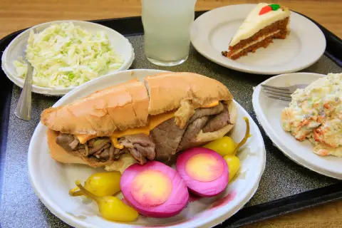 French Dip with pickled eggs at Philippe the Original in Downtown LA